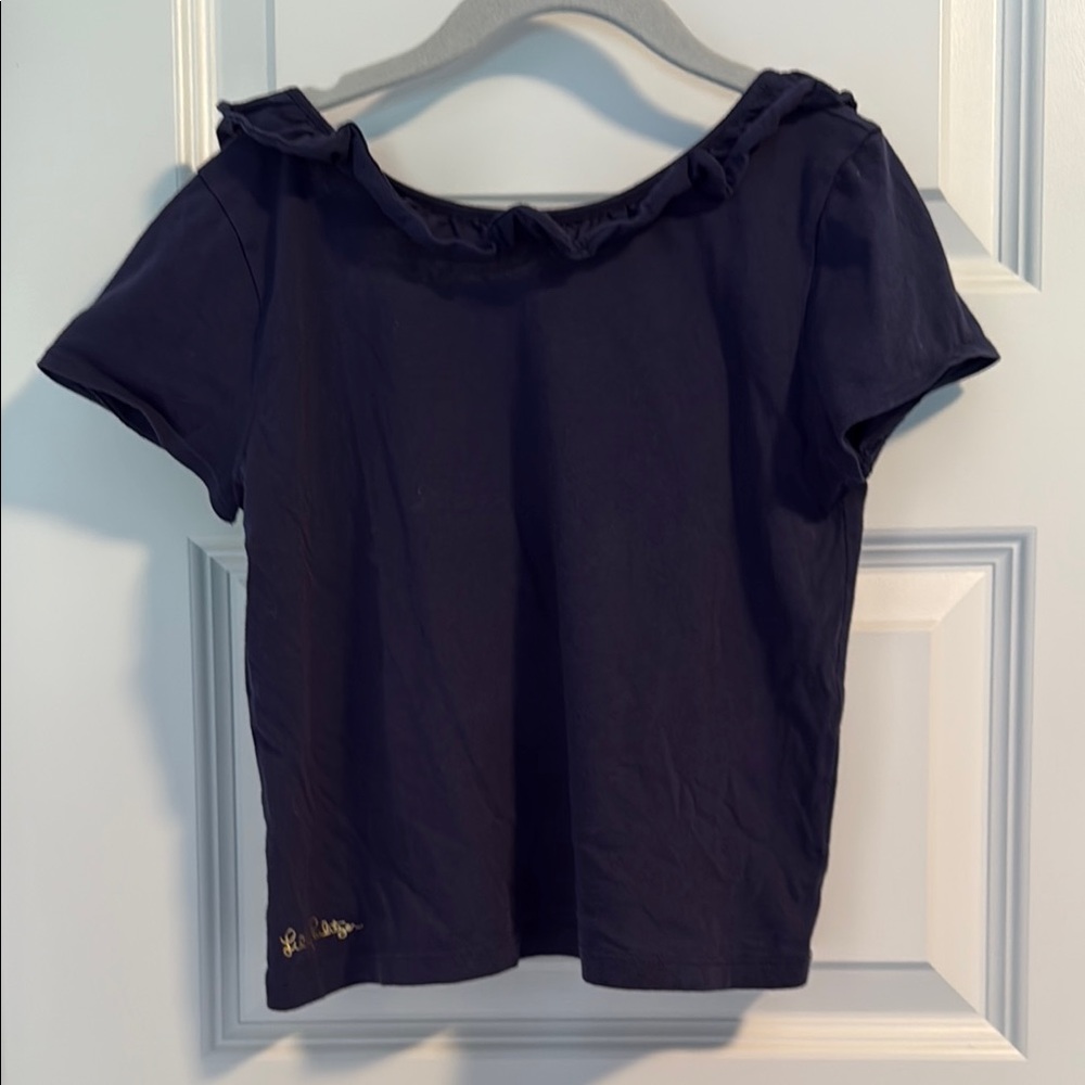 Lilly Pulitzer Girls Ruffle Neck Navy Top